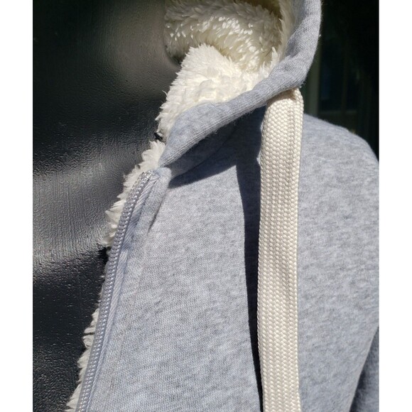 US Polo Assn Hoodie Jacket Womens L Gray Sherpa lined Full Zip Logo Cozy NWT - Picture 3 of 16